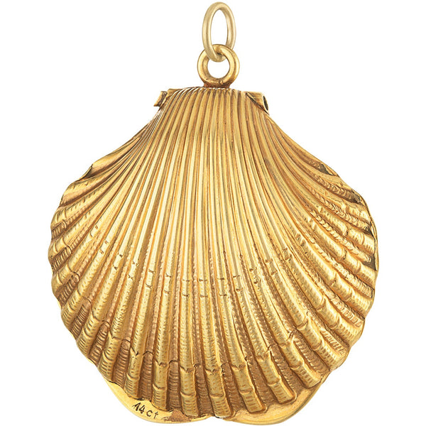 Vintage Large Seashell with Pearl 14K Gold Charm
