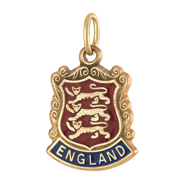 Vintage Enamel England Shield 9k Gold Charm