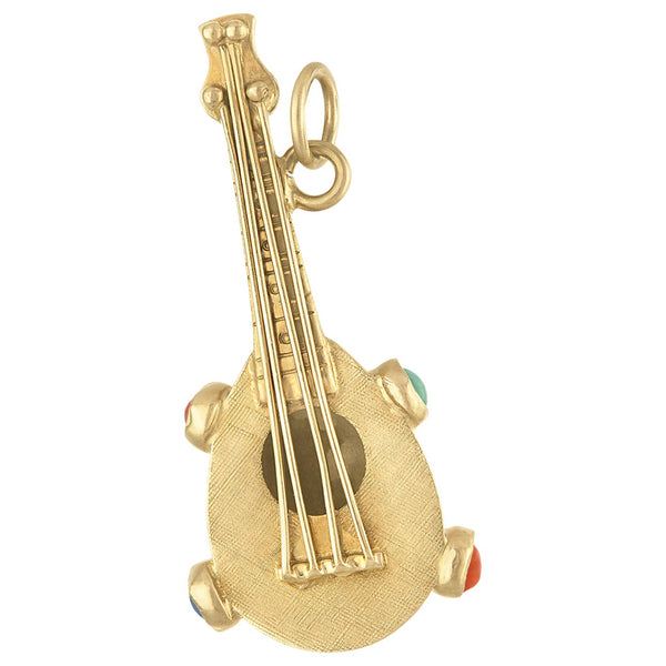 Vintage Gem-Set Mandolin 18K Gold Charm