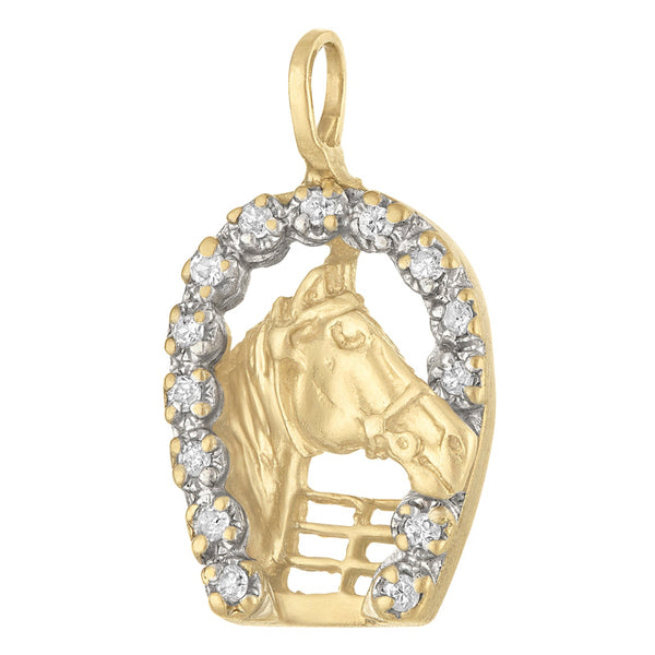 Vintage Horse in Diamond Horseshoe 14k Gold Charm