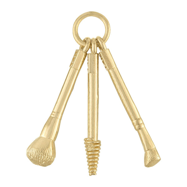 Makeup Brush Trio 14k Gold Charm