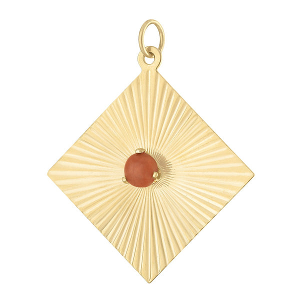 Vintage Coral Engine Turned Diamond Disc 14K Gold Charm