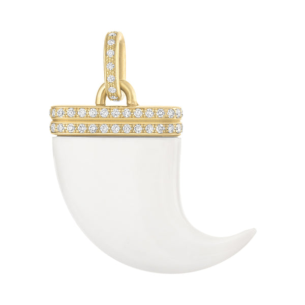 Vintage Diamond Ivory Horn 18K Gold Charm