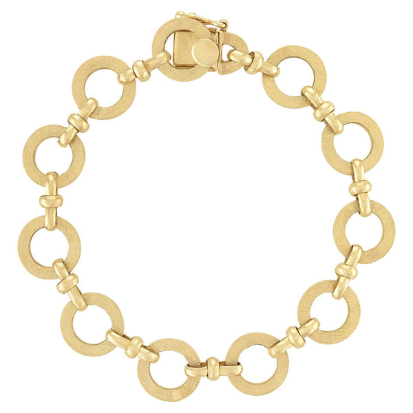 Vintage Patterned Round Link 14k Gold Charm Bracelet