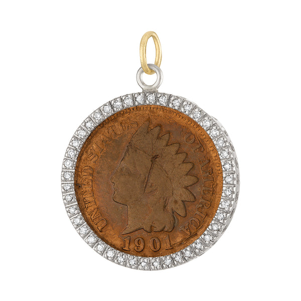 Vintage Diamond Indian Head Coin 14K Gold Charm