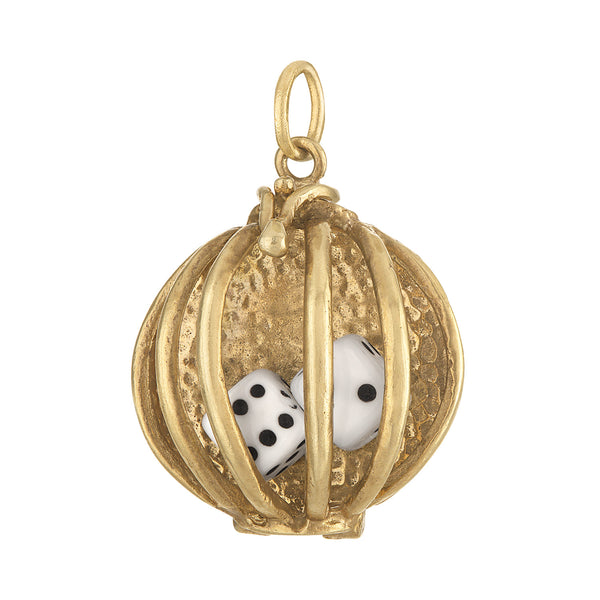 Vintage Caged Dice 14K Gold Charm