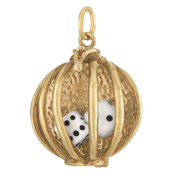 Vintage Caged Dice 14K Gold Charm