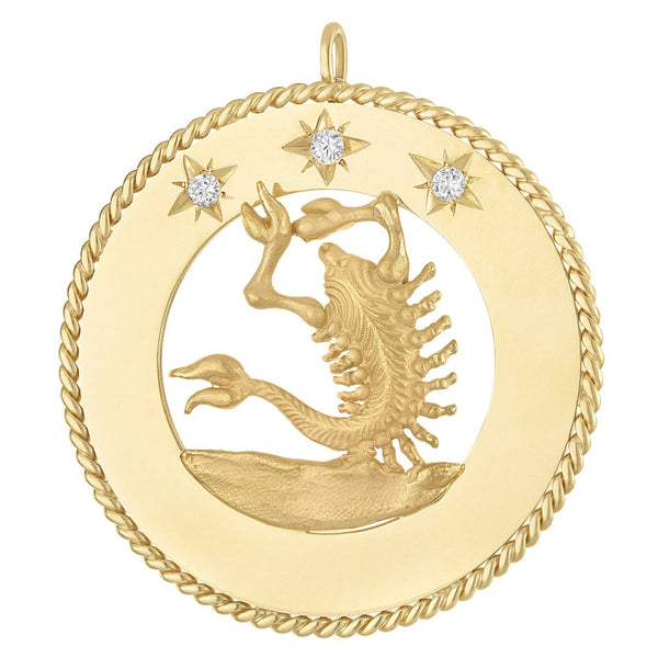 Vintage Large Diamond Set Scorpio Zodiac 14K Gold Charm