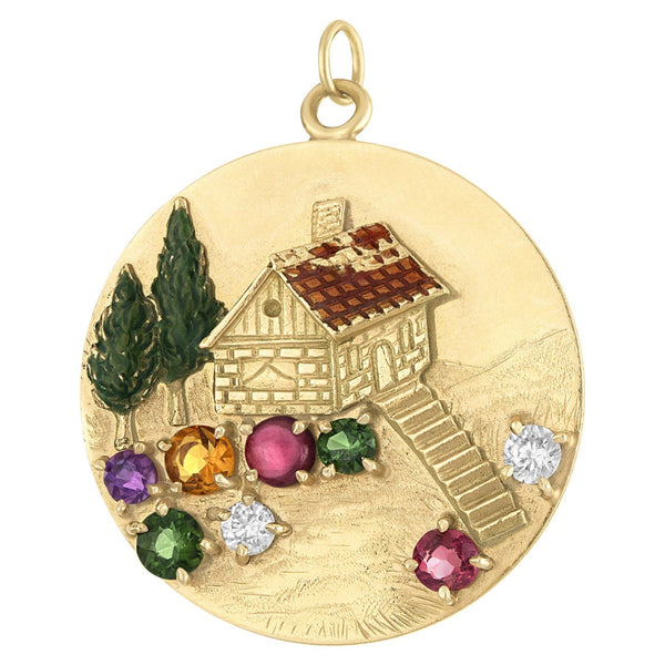 Vintage Engravable Gem-Set House Disc 14k Gold Charm
