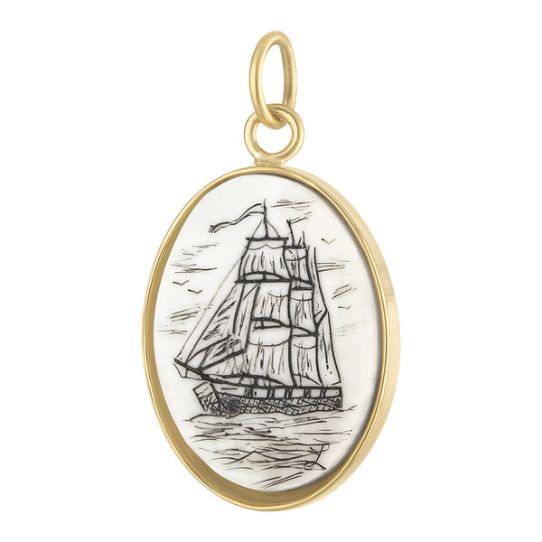 Vintage Nautical Scrimshaw 14k Gold Charm