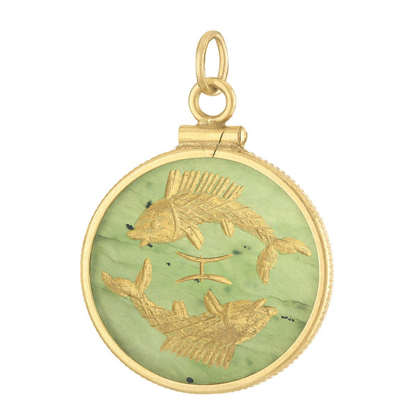Vintage Jade Pisces 14k Gold Charm