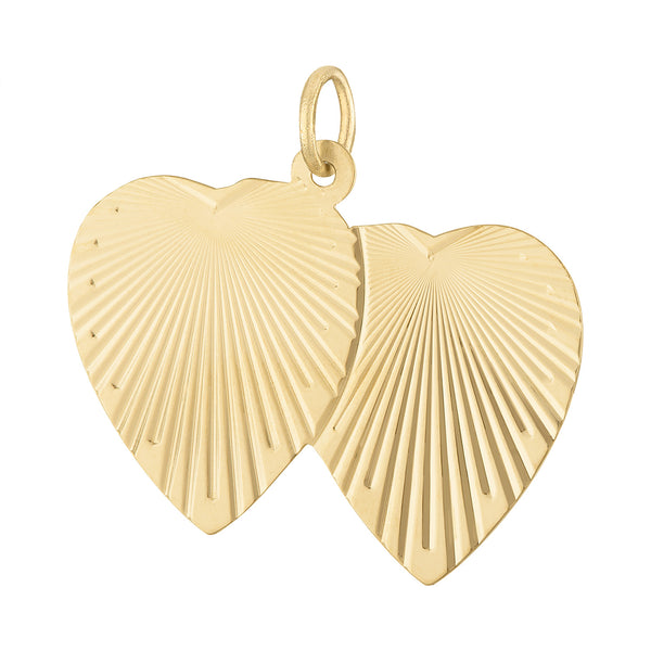 Vintage Double Engine Turned Hearts 14k Gold Charm