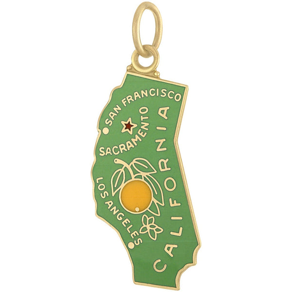 Vintage Enamel Map of California 14K Gold Charm