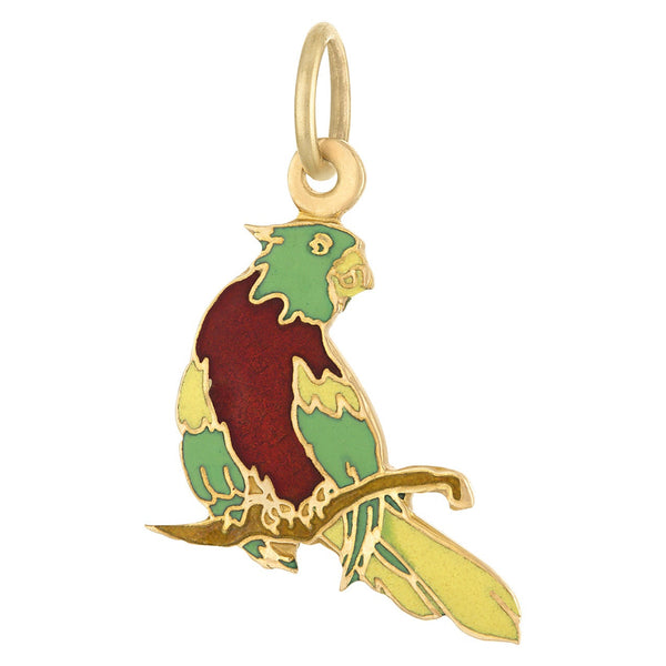 Vintage Enamel Parrot 14K Gold Charm
