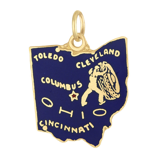 Vintage Enamel Map of Ohio 14k Gold Charm