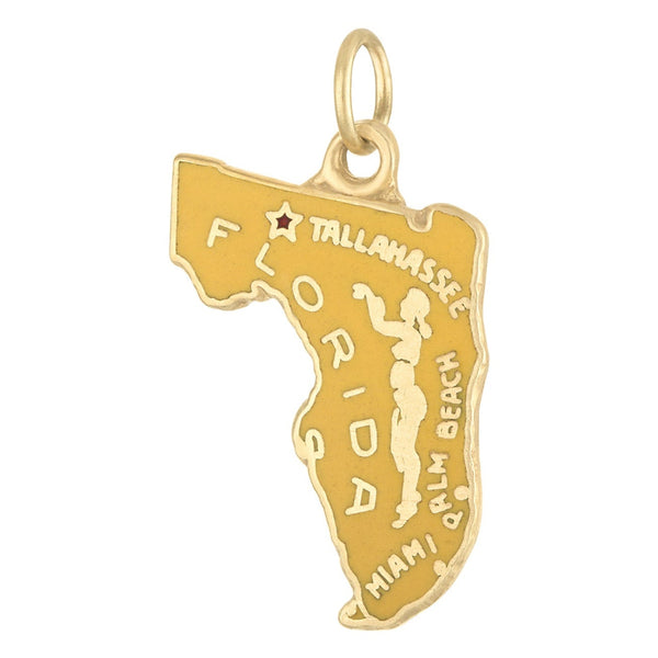 Vintage Enamel Map of Florida 14k Gold Charm