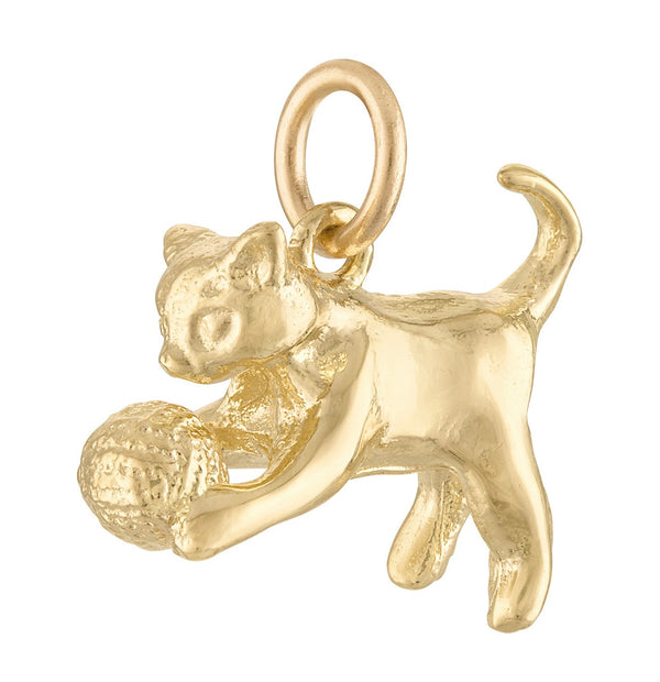 Kitty Cat with Ball 14K Gold Charm