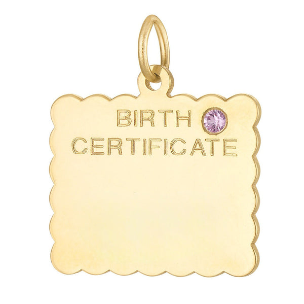Baby Girl Engravable Birth Certificate 14K Gold Charm