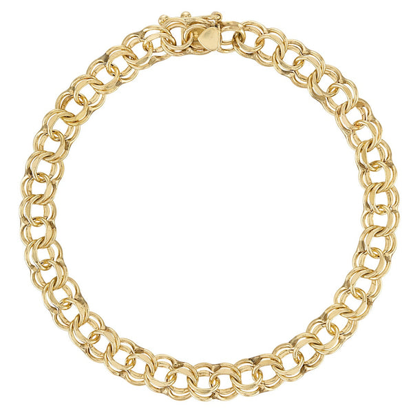 Vintage Classic Double Link 14k Gold Charm Bracelet