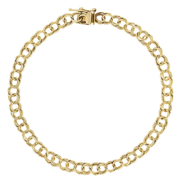 Vintage Fine Double Link 14k Gold Charm Bracelet