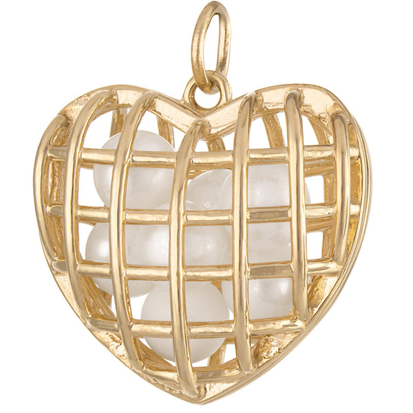 Caged Heart with Pearls 14K Gold Charm