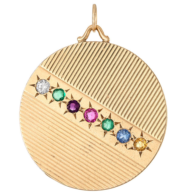 Vintage DEAREST Gem-Set Disc 14K Gold Charm
