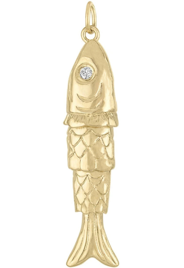 Larger Movable Fish with Diamond Eyes 14k Gold Charm