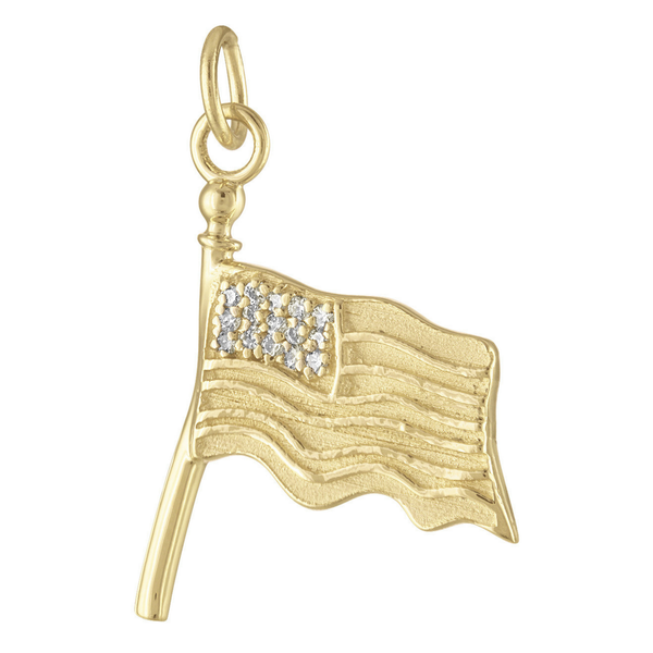 Diamond American Flag 14K Gold Charm
