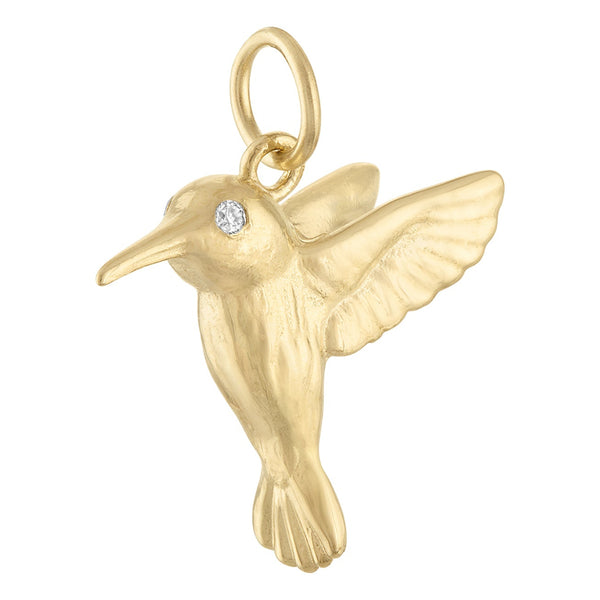 Diamond Hummingbird 14K Gold Charm