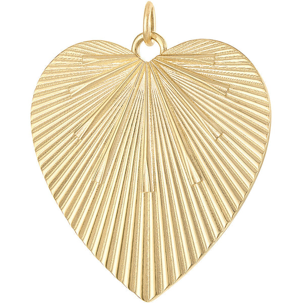 Extra Large Engine Turned Heart Engravable 14K Gold Charm
