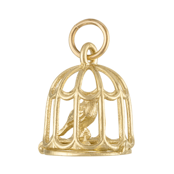 Bird in Birdcage 14k Gold Charm