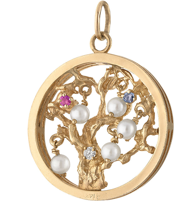 Vintage Gem Set Tree of Life 14K Gold Charm