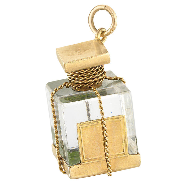 Vintage Crystal Perfume Bottle 14k Gold Charm
