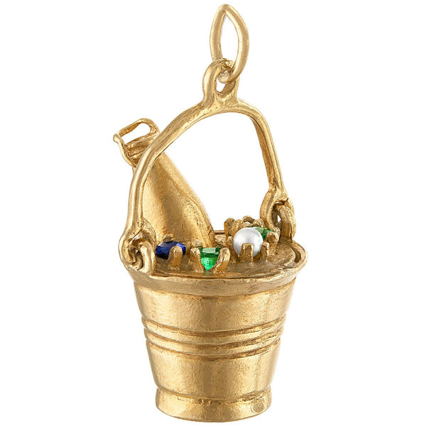 Vintage Gemstone Champagne Bucket 14k Gold Charm
