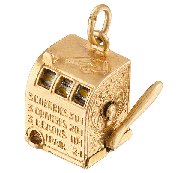 Vintage Movable Slot Machine 14K Gold Charm