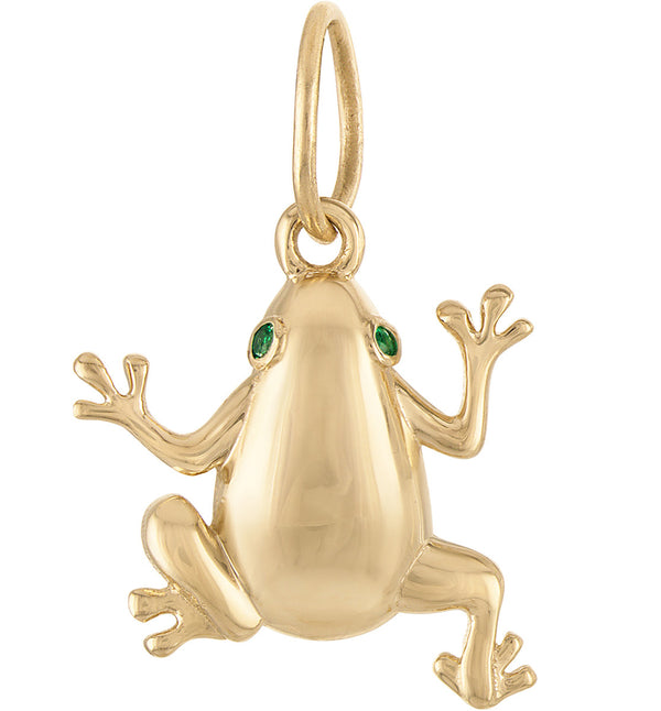 Frog with Emerald Eyes 14K Gold Charm