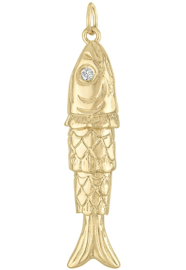 Larger Movable Fish with Diamond Eyes 14k Gold Charm