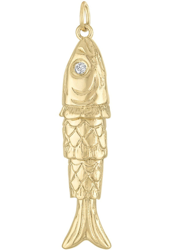 Larger Movable Fish with Diamond Eyes 14k Gold Charm