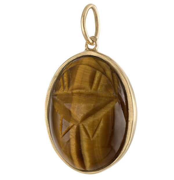 Vintage Tiger Eye Scarab 14k Gold Charm