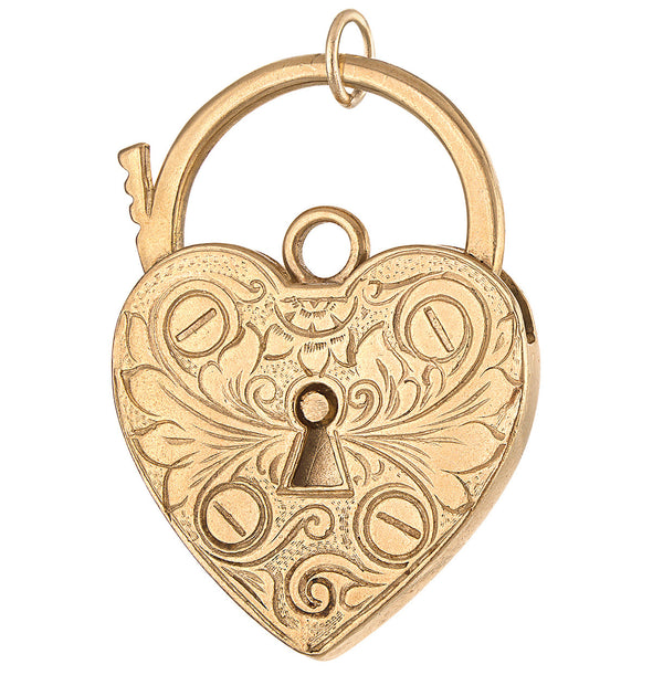 Vintage Large Decorative Heart Lock Clasp 9k Gold Charm