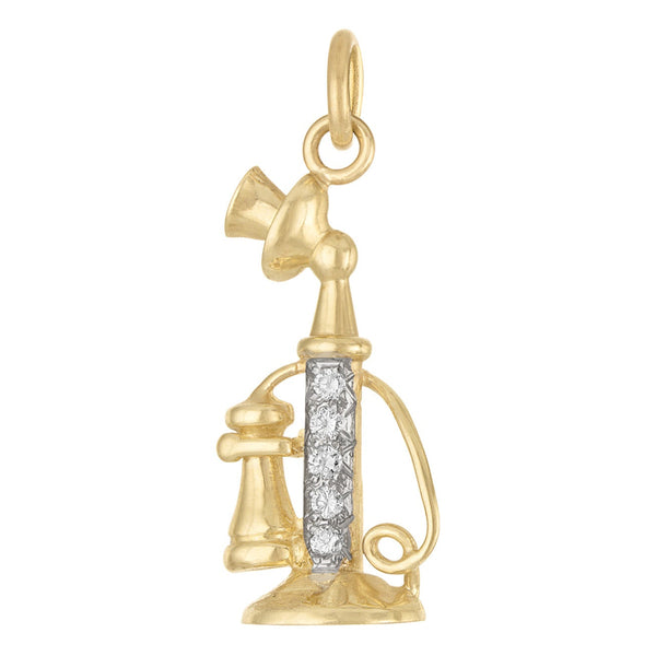Vintage Diamond Candlestick Phone 14k Gold Charm
