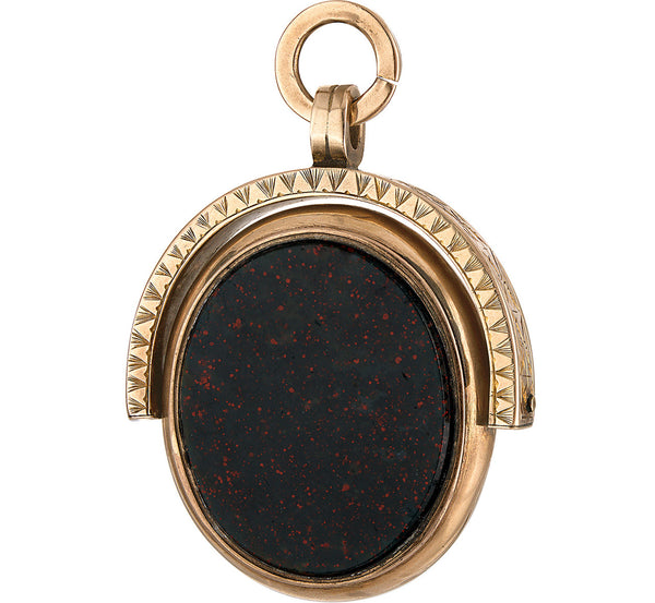 Vintage Bloodstone & Carnelian Fob 10K Gold Charm