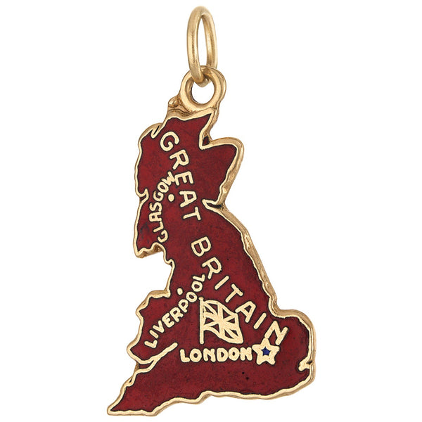 Vintage Enameled Great Britain Map 14k Gold Charm