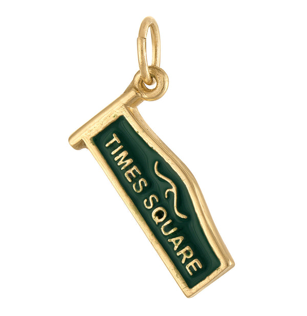 Enamel Times Square Street Sign 14K Gold Charm