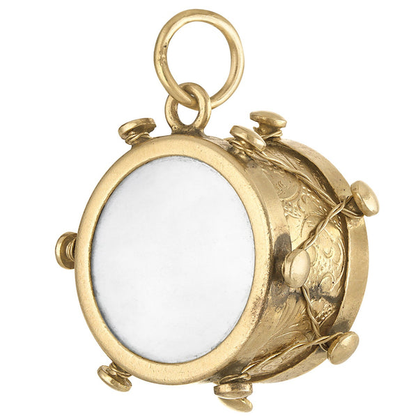 Vintage Mother of Pearl Drum 14k Gold Charm