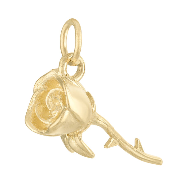 Long Stem Rose 14K Gold Charm
