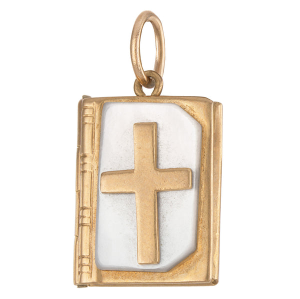 Vintage Mother of Pearl Bible 14k Gold Charm