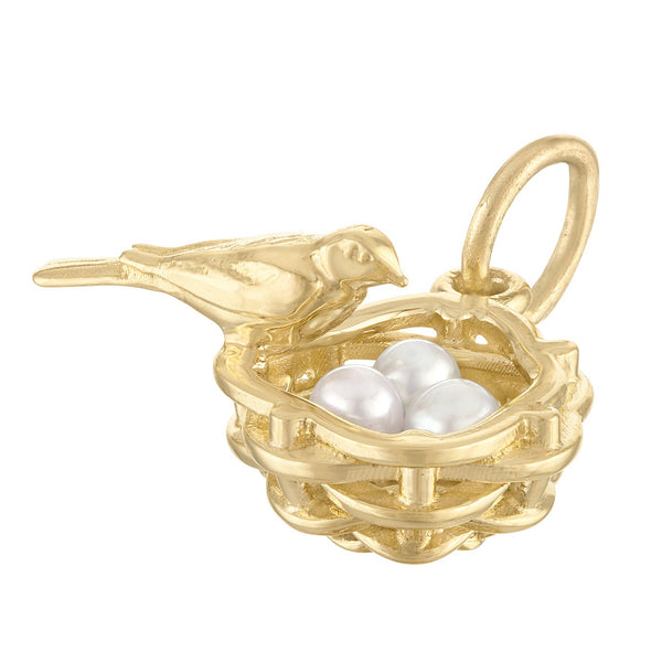 Bird's Nest with Pearls 14k Gold Charm