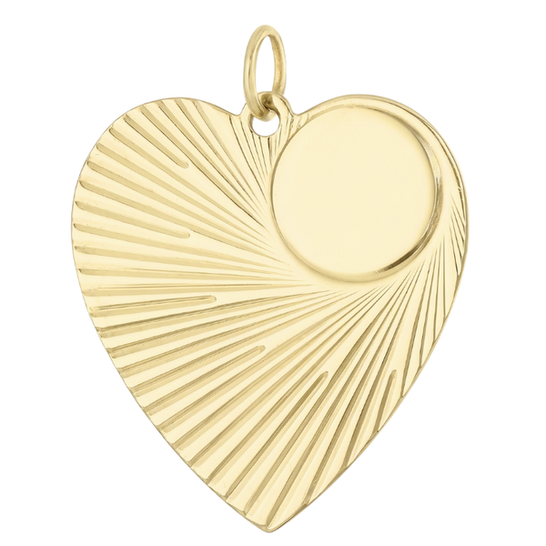 Vintage Engravable Engine Turned Initial Heart 14k Gold Charm