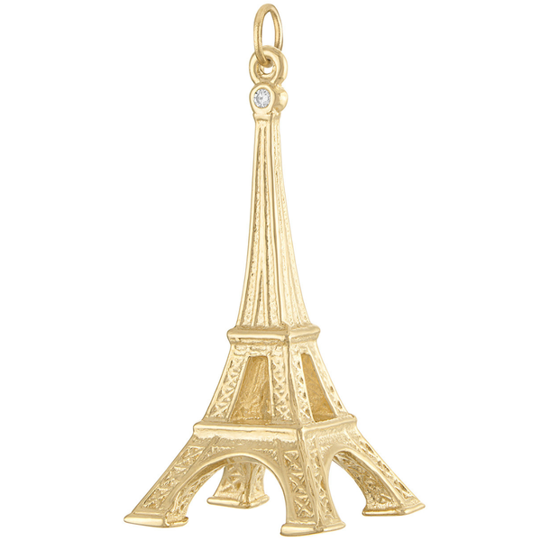 Larger Diamond Set Eiffel Tower 14K Gold Charm